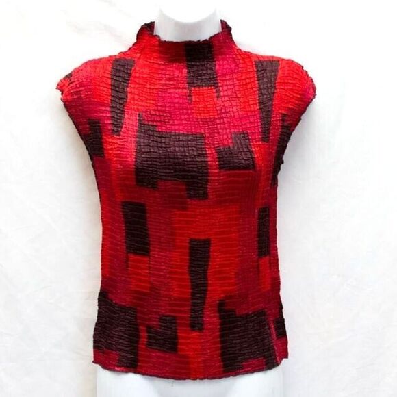 Vgt Rafael Y2K Blood Red Goth Crinkle Sleeveless Mock Neck Stretch Top Size S - Picture 9 of 9